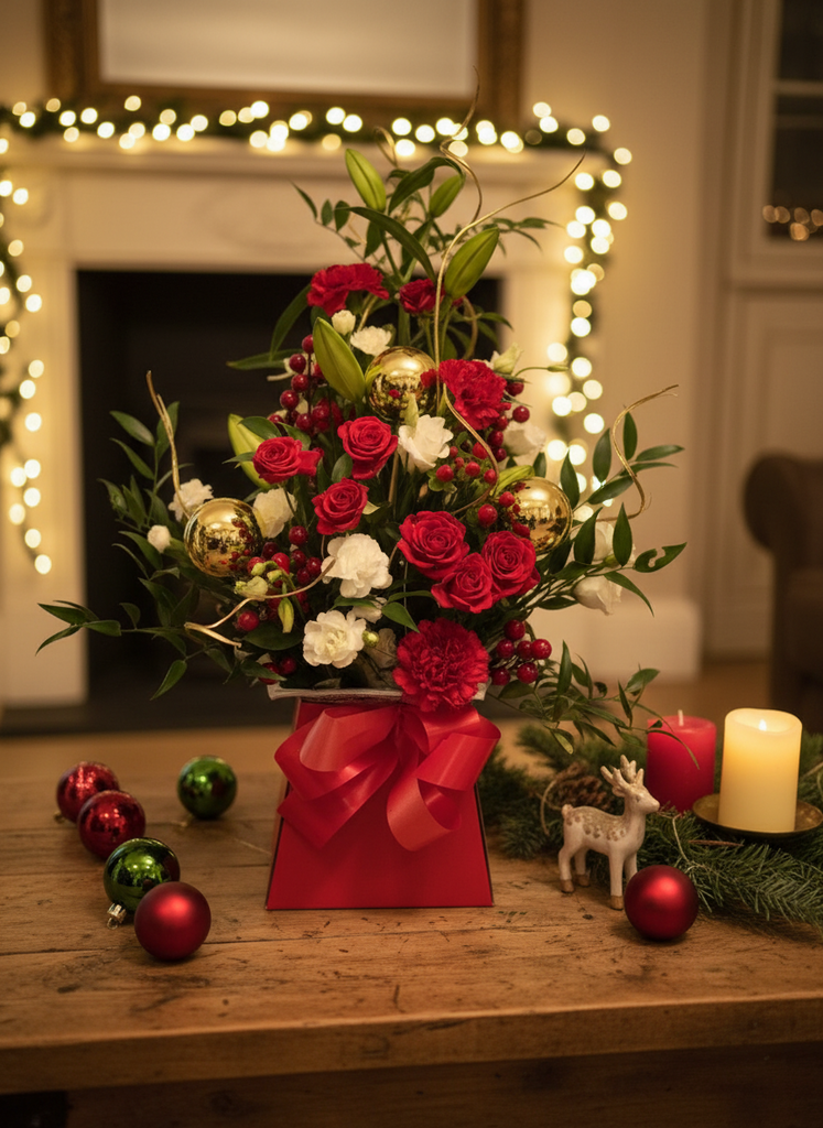 Christmas Red Rose Fresh Flower Arrangement 