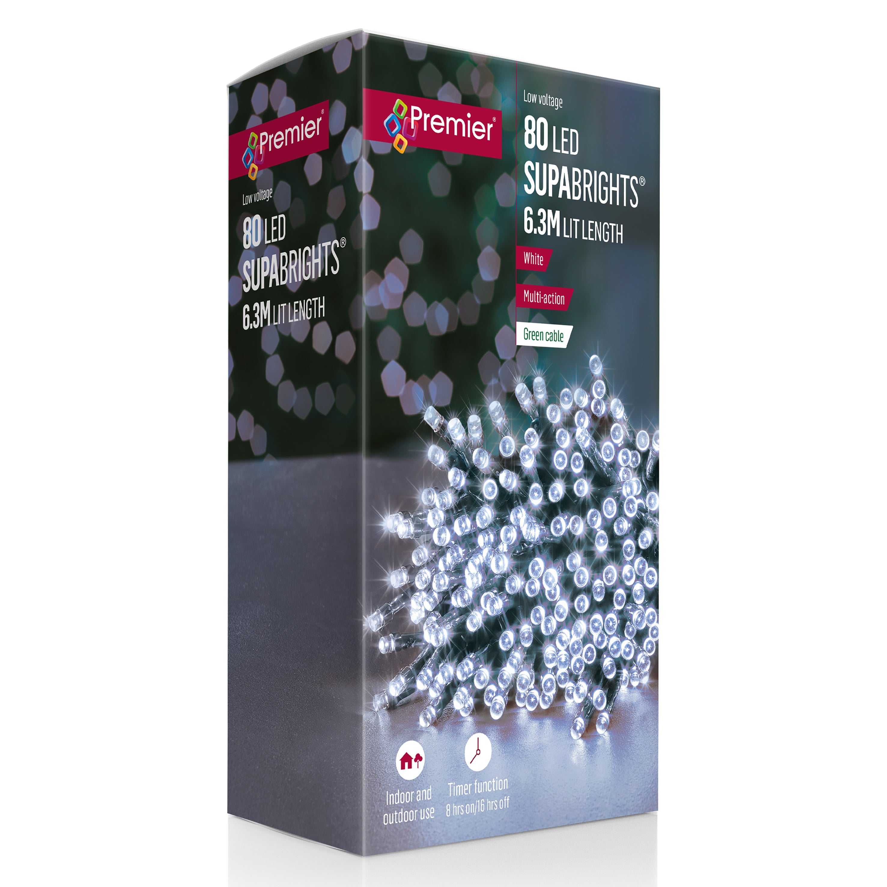 80 Multi Action LED Supabrights Christmas Lights with Timer - White ...