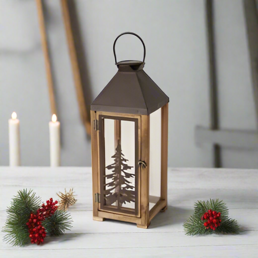 Decorative lantern with a metal handle on a white background